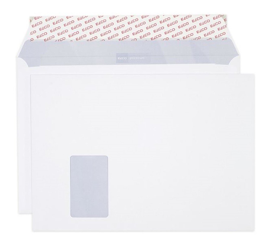 Obálky C4 Elco - s vnitřním tiskem a okénkem vlevo, samolepicí s krycí páskou, 50 ks
