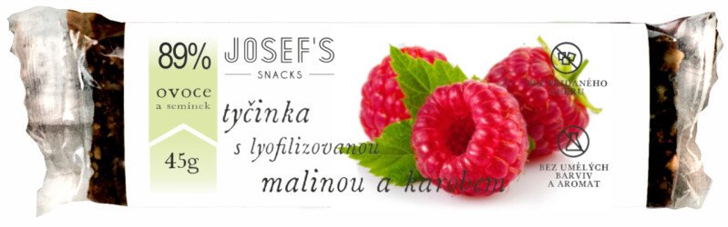 Josef 's snacks Josef's snacks Ovocná tyčinka s lyofilizovanou malinou a karobem 45 g