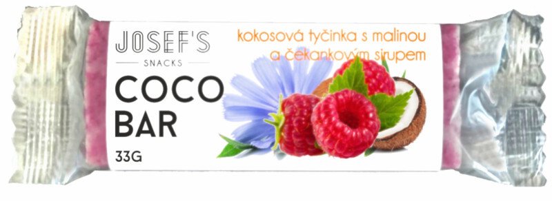 Josef 's snacks Josef's snacks Kokosová tyčinka s malinou a čekankovým sirupem 33 g