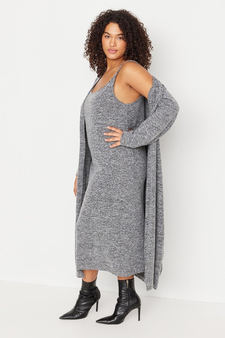 Trendyol Curve Plus Size Dress - Gray - Basic