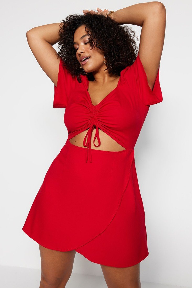 Trendyol Curve Plus Size Dress - Red - A-line