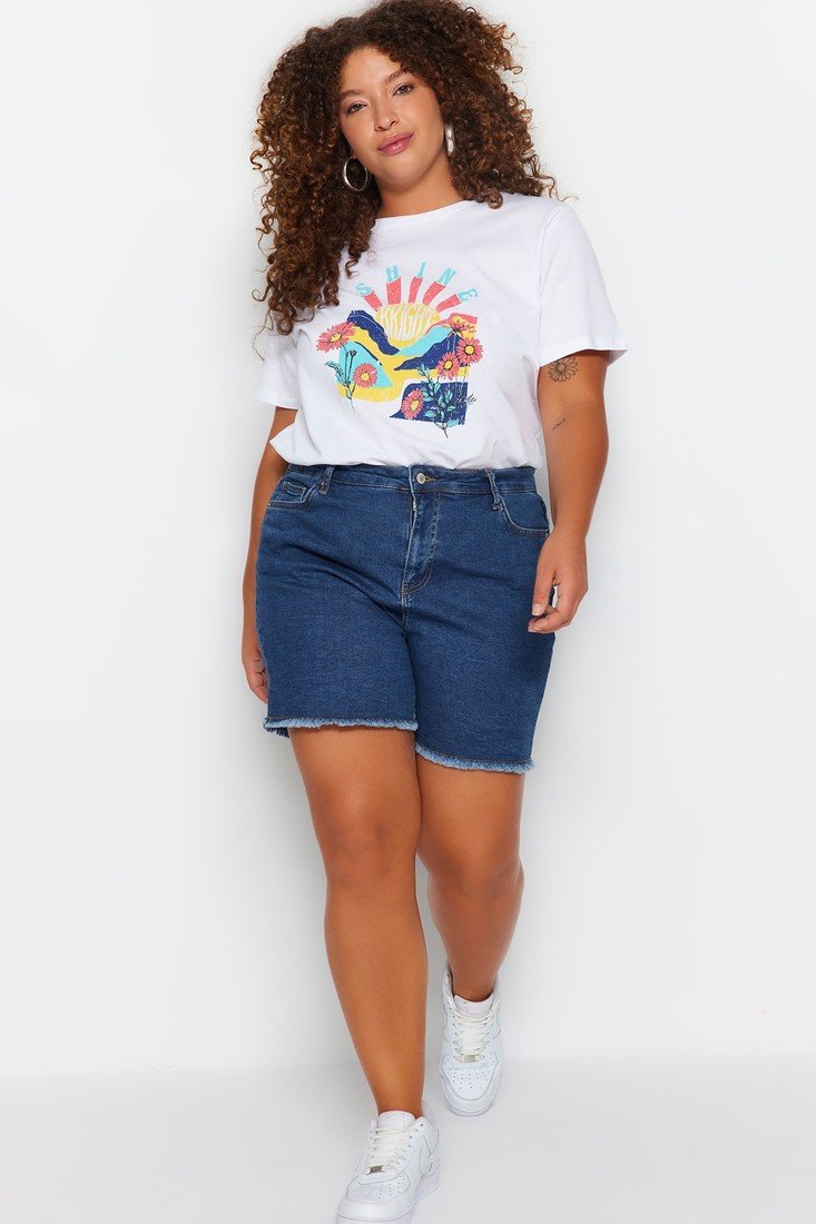 Trendyol Curve Plus Size Shorts & Bermuda - Blue - Normal Waist