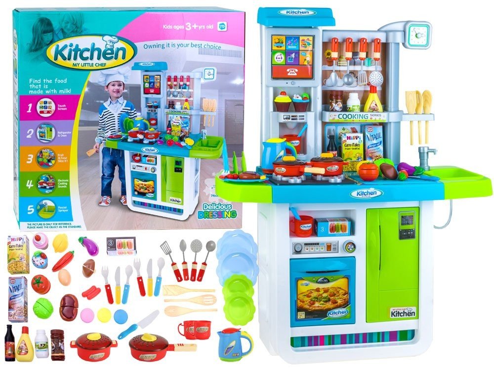 mamido Dětská kuchyňka s potravinami a nádobím modrá