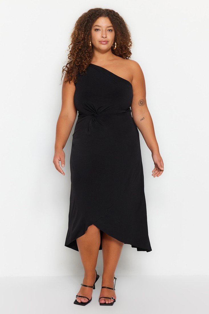 Trendyol Curve Plus Size Dress - Black - Double-breasted