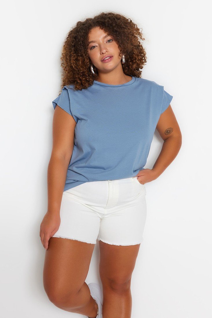 Trendyol Curve Plus Size T-Shirt - Blue - Relaxed fit