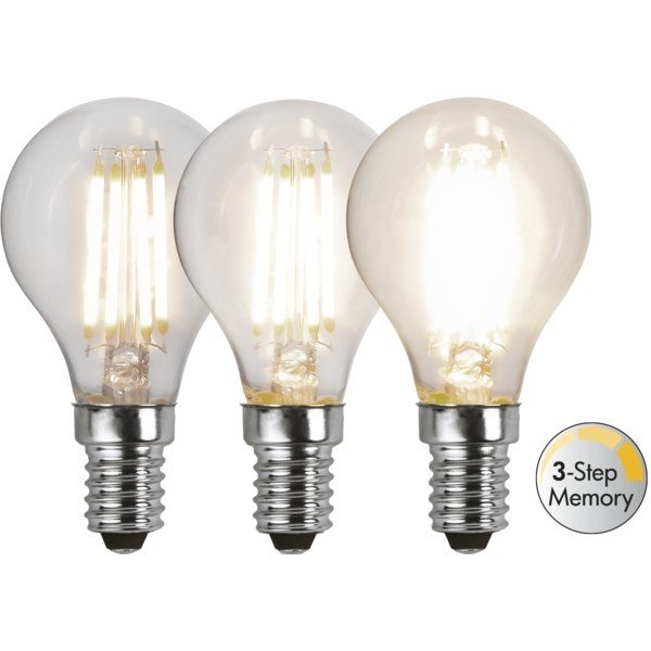LED žárovka se stmíváním E14 P45 Star Trading Clear 3-Step Memory - čirá
