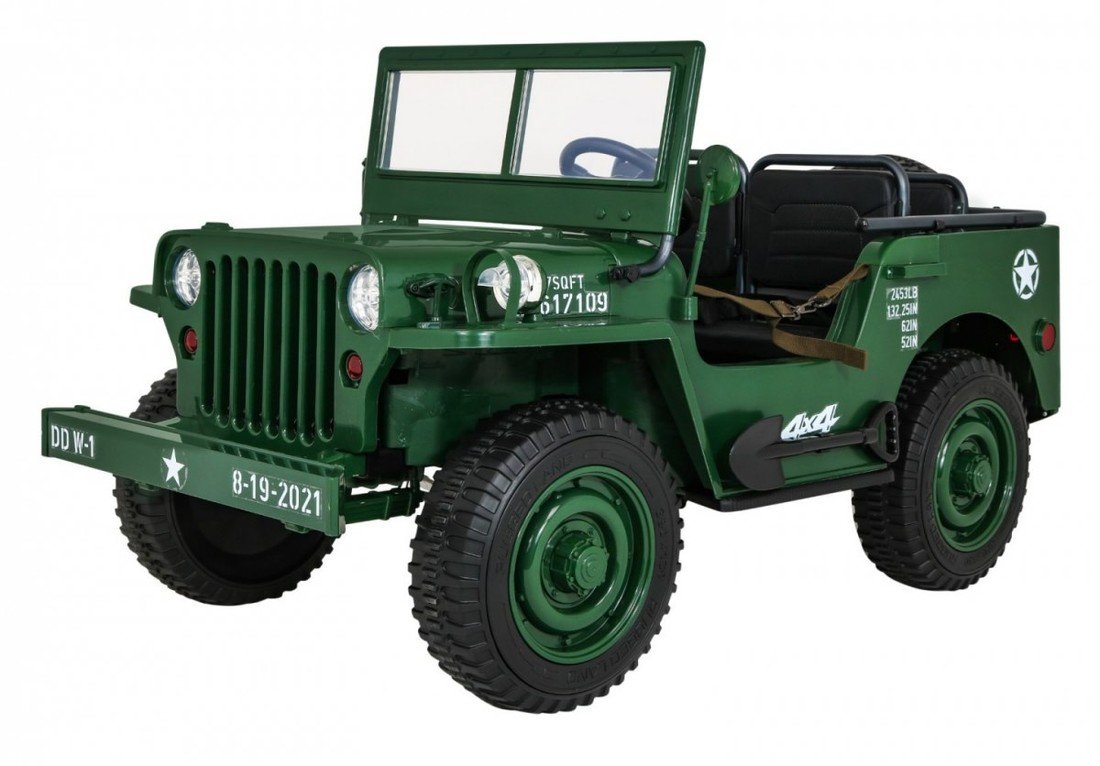 mamido Dětský elektrický Jeep Willys 4x4 třímístný zelený