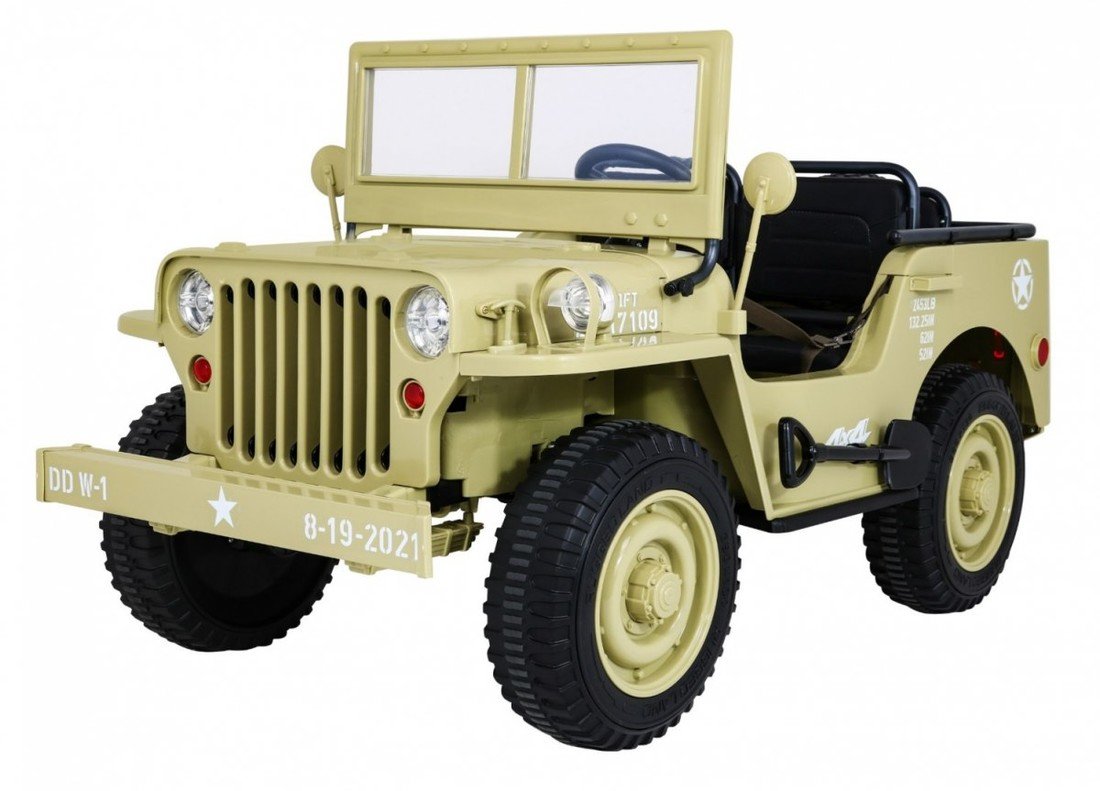 mamido Dětský elektrický Jeep Willys 4x4 třímístný béžový