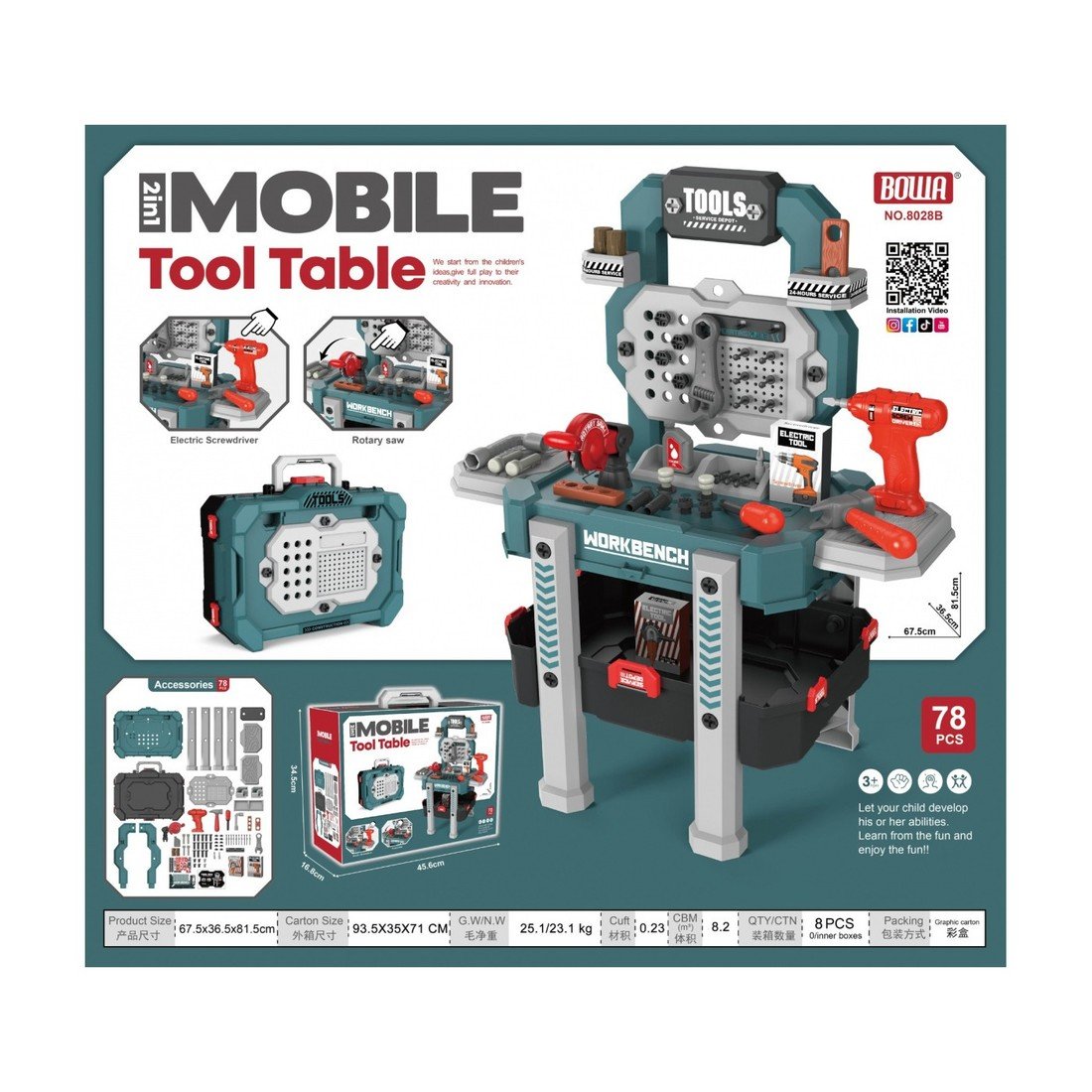 mamido Dětský kutilský stolek 78 dílů modrý