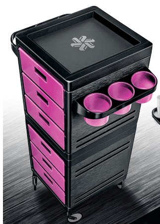 ​Ceriotti MY - kadeřnický vozík černo - fialová - 3 posuvné zásuvky + 1 veľká posuvná zásuvka