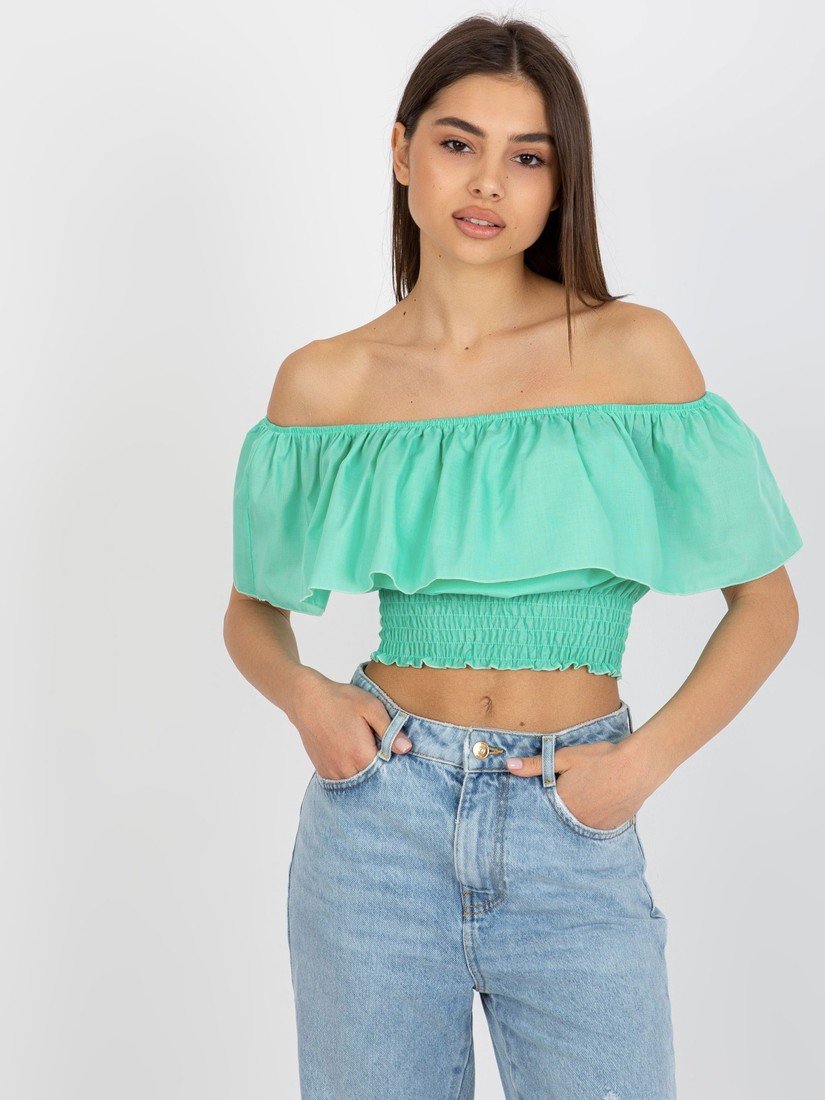 Mintový crop top s volánem LK-TP-508609.37-mint Velikost: 36