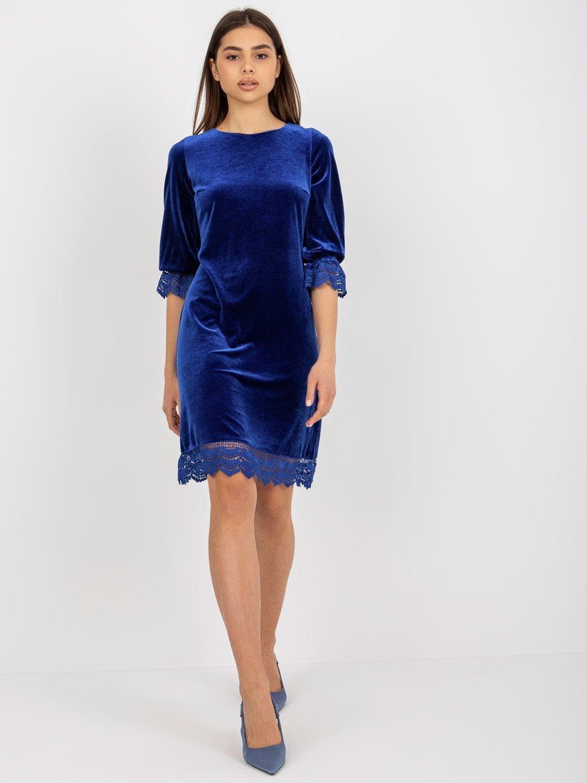 Tmavě modré lesklé šaty s 3/4 rukávem LK-SK-506064.68P-kobalt Velikost: 36