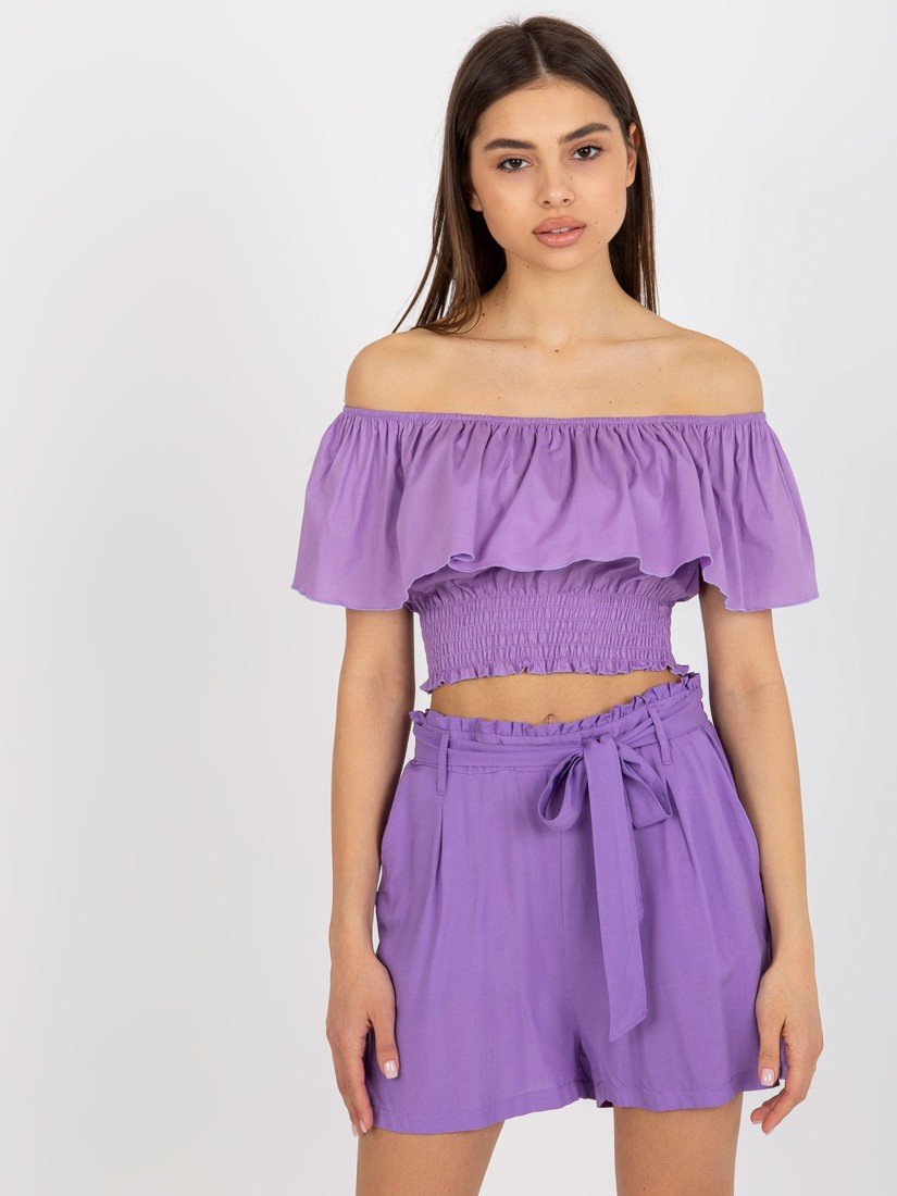 Fialový crop top s volánem LK-TP-508609.37-violet Velikost: 36