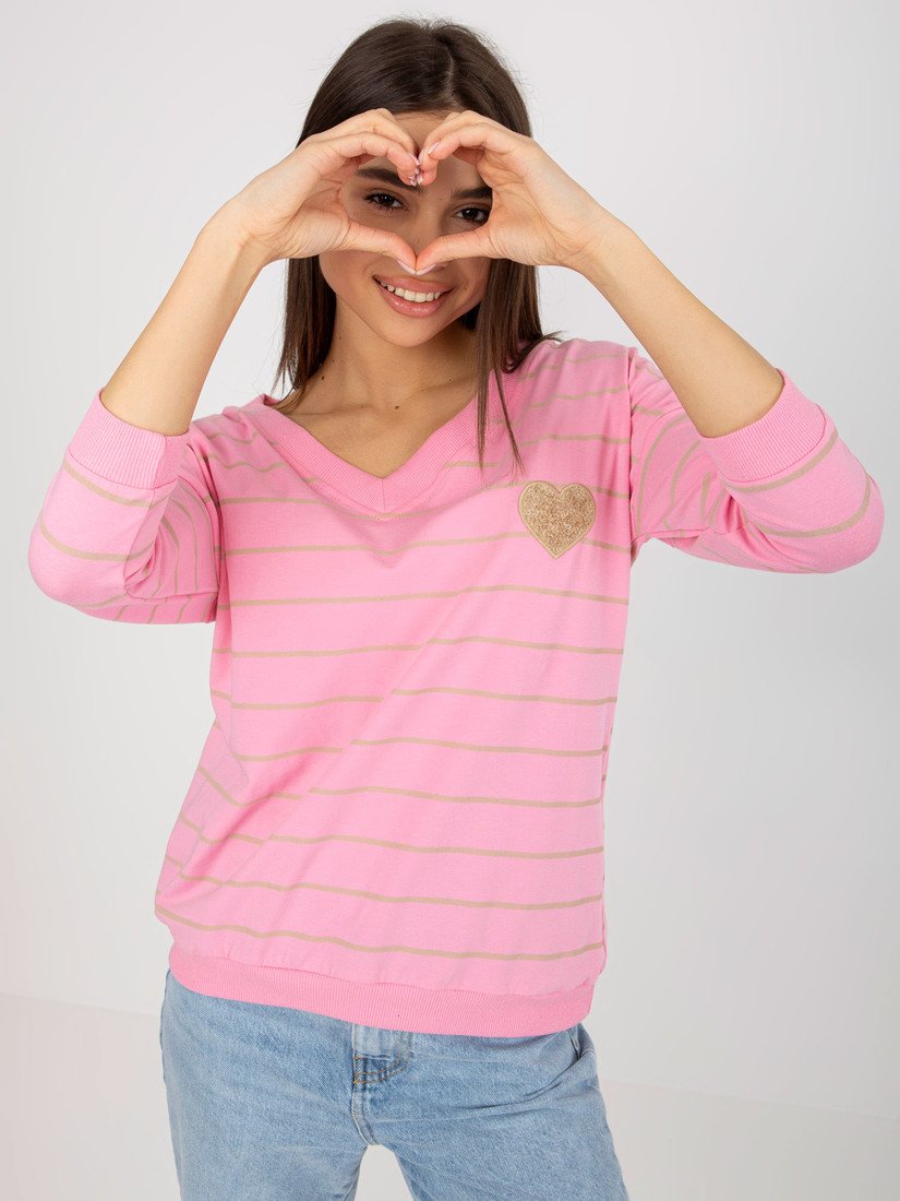 Růžové pruhované tričko se srdcemc -RV-BZ-8512.04-pink Velikost: S/M