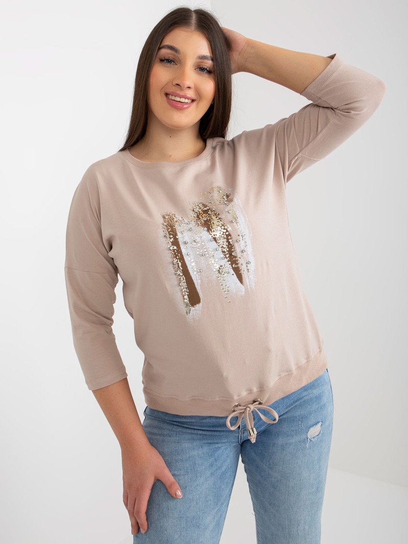 Béžová halenka s lesklým potiskem RV-BZ-8182.03X-beige Velikost: ONE SIZE