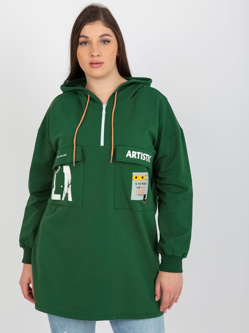 Tmavě zelená delší dámská mikina s kapucí RV-BL-8258.34-tmavě zelená Velikost: ONE SIZE