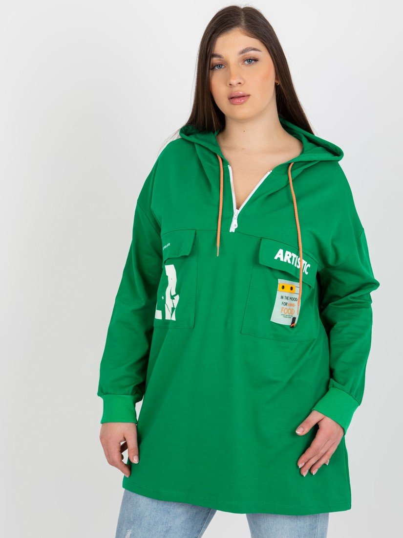 Zelená delší dámská mikina s kapucí -RV-BL-8258.34-zelená Velikost: ONE SIZE
