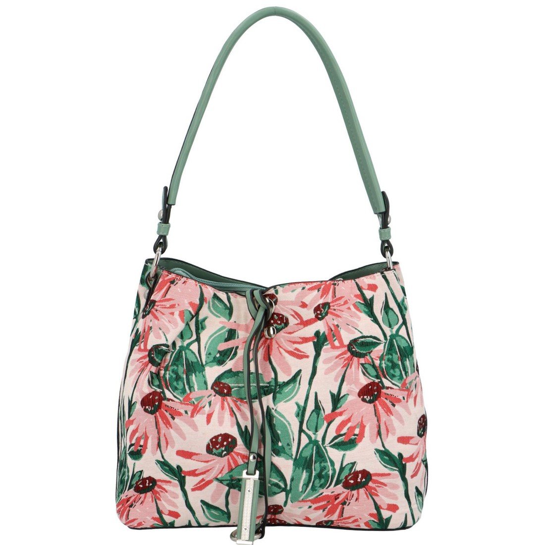 Květinová dámská koženková kabelka Elena, zeleno- růžová