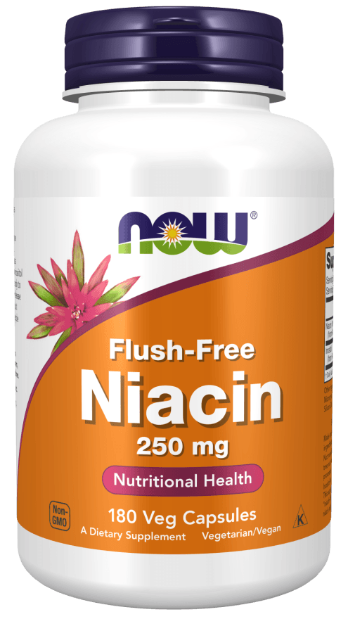 Now® Foods NOW Niacin, Bez vedlejšího účinku zčervenání, 250 mg, 180 rostlinných kapslí