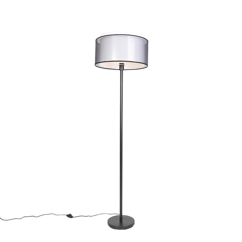 Designová stojací lampa černá s černo-bílým odstínem 47 cm - Simplo