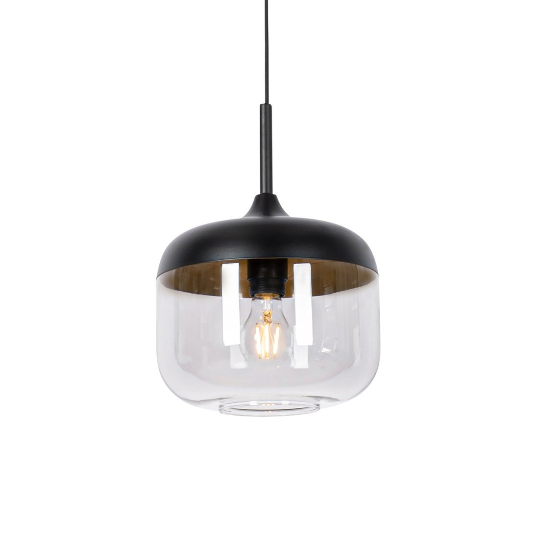 Design hanglamp zwart met goud en smoke glas - Kyan