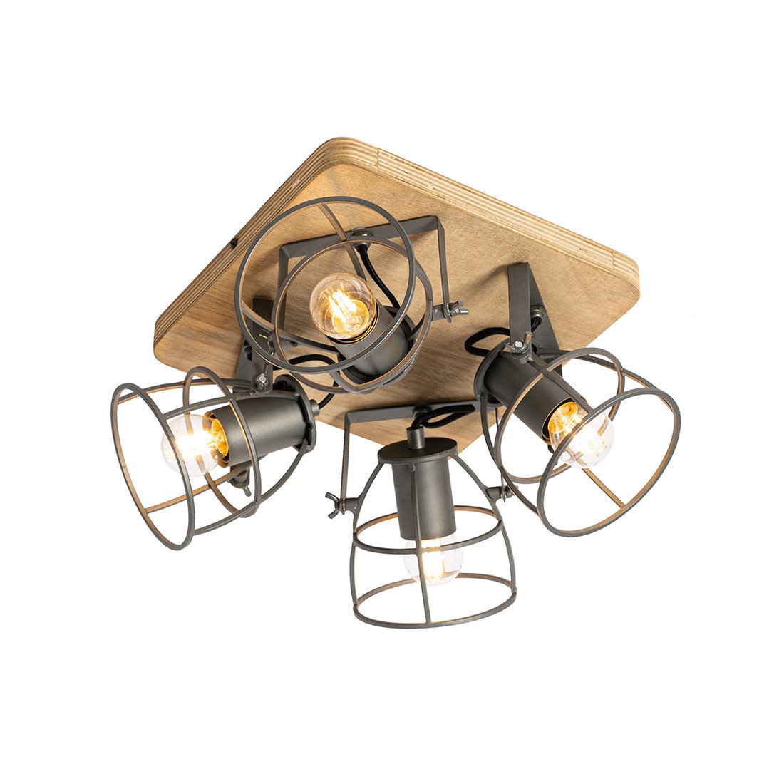 Industriální bodová černá s dřevěným nastavitelným 4-světlem - Arthur