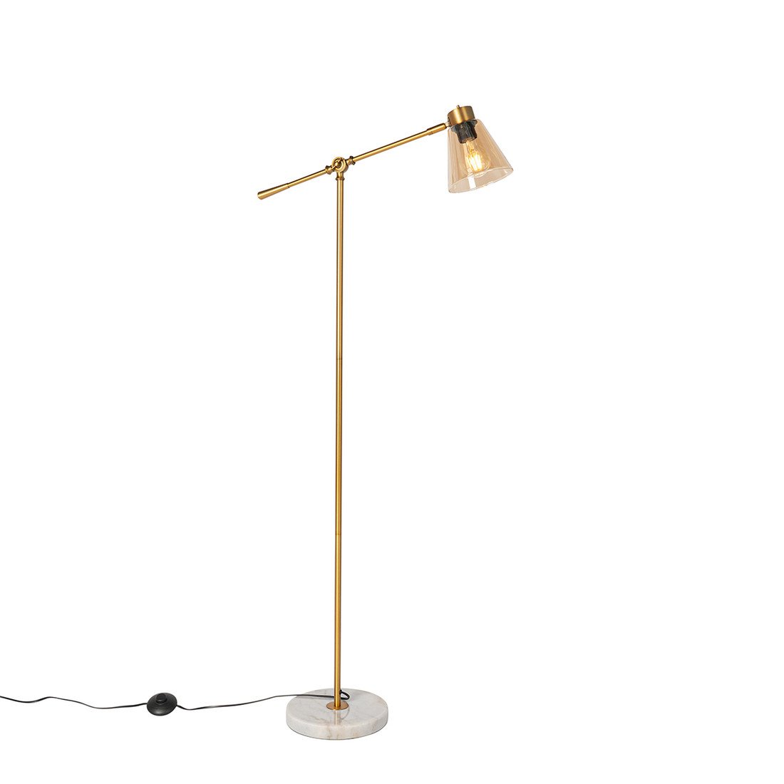 Art deco stojací lampa bronzová s mramorem a jantarovým sklem - Amber
