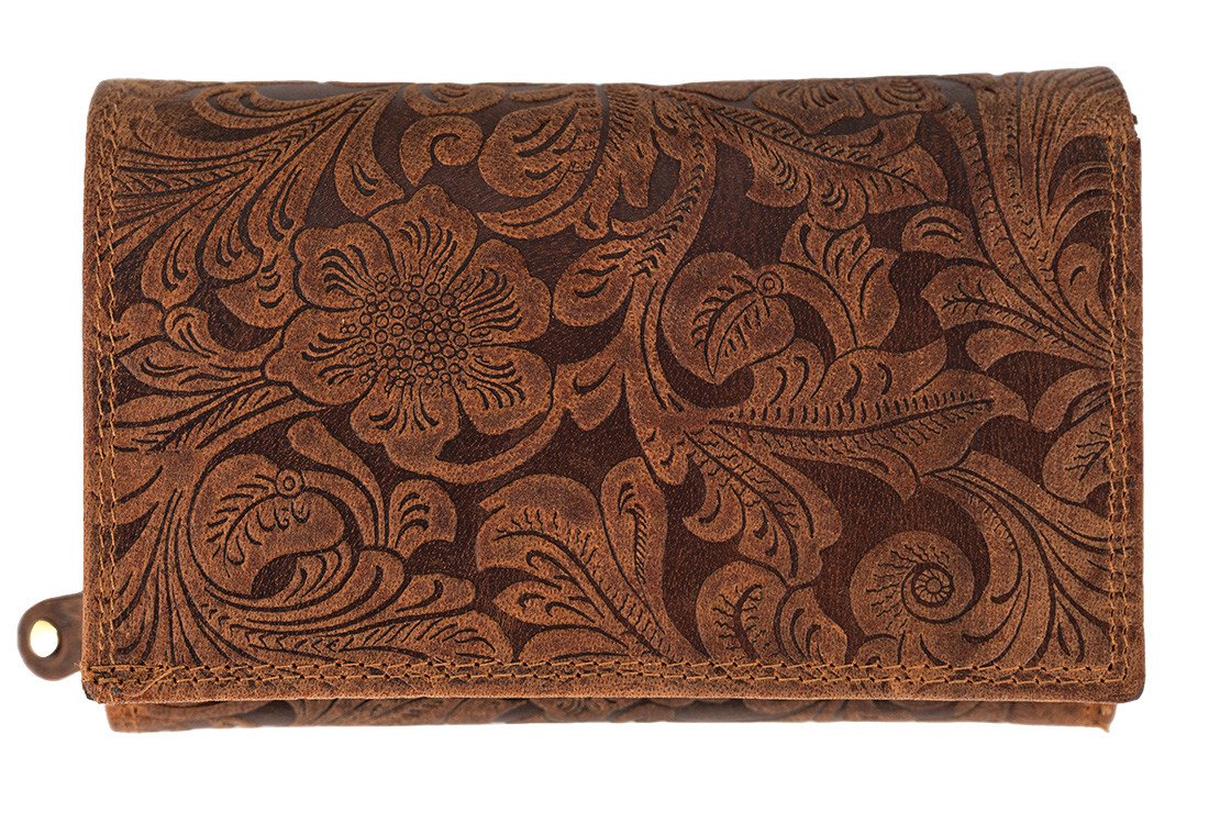 Kožená dámská střední peněženka WILD By Loranzo - hnědá - ornamenty