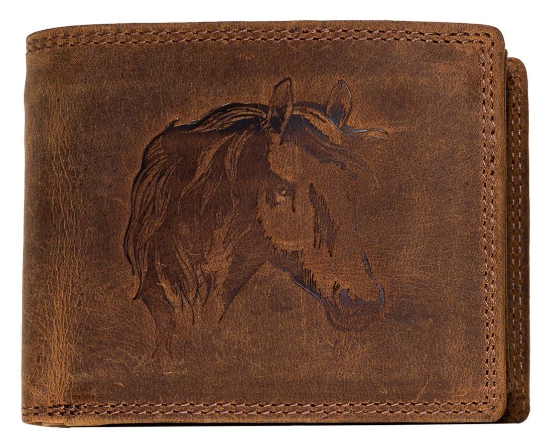 Luxusní kožená peněženka s hlavou koně - hnědá