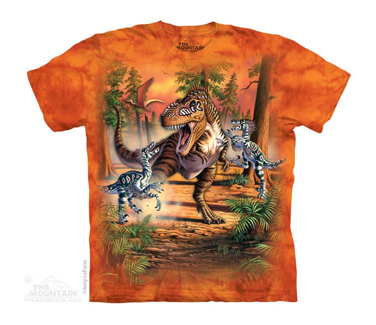 The Mountain Dětské batikované tričko - Dinosauří Bitva - oranžová Velikost: M