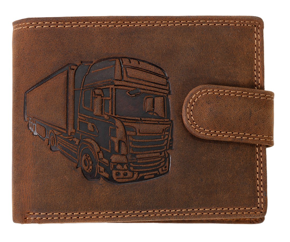 WILD Luxusní pánská peněženka s přezkou kamion - hnědá