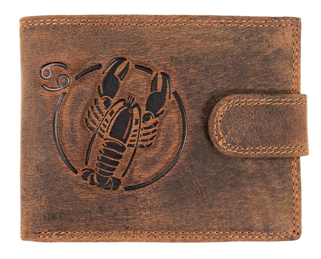 WILD Pánská kožená peněženka s přeskou s obrázky znamení - RAK - hnědá