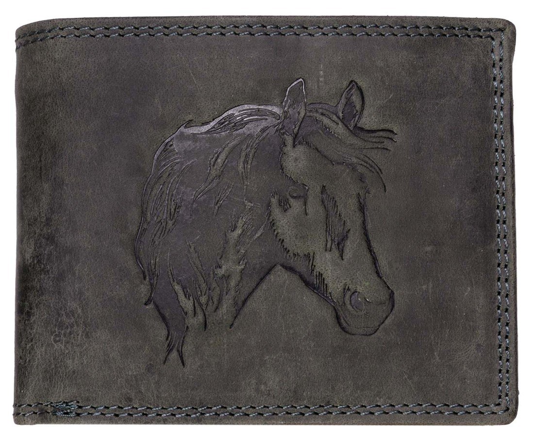 Luxusní kožená peněženka s hlavou koně - černá
