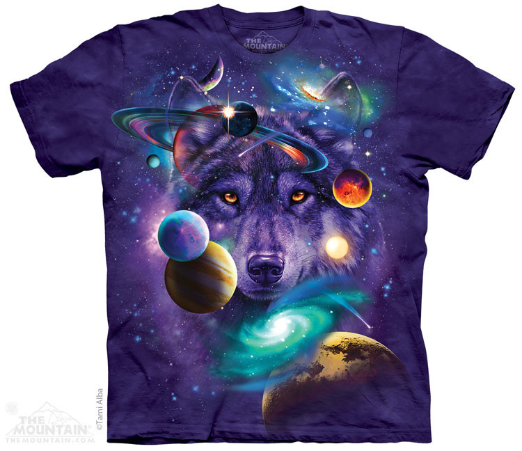 Pánské batikované triko The Mountain  Vesmírný vlk - fialová Velikost: S