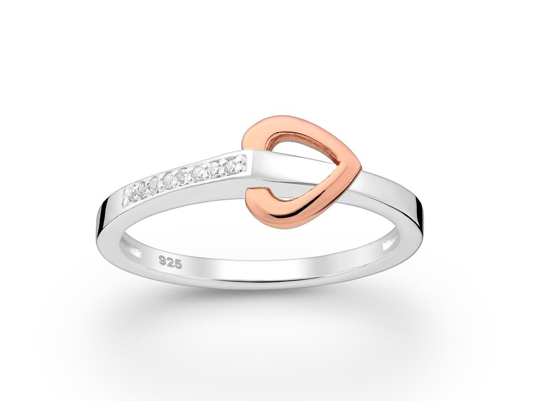 Bangles.cz Prsten Rose gold Srdíčko & Zirkony stříbro 925 Velikost: 5 - 1,5 cm (EU 49 - 50) 2859/5