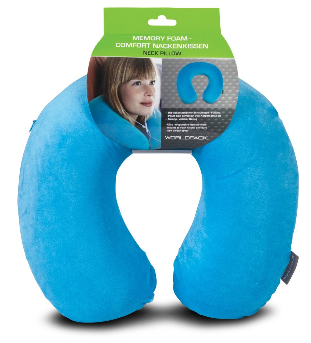 WORLDPACK TRAVEL PILLOW cestovní polštář z paměťové pěny - tyrkysová