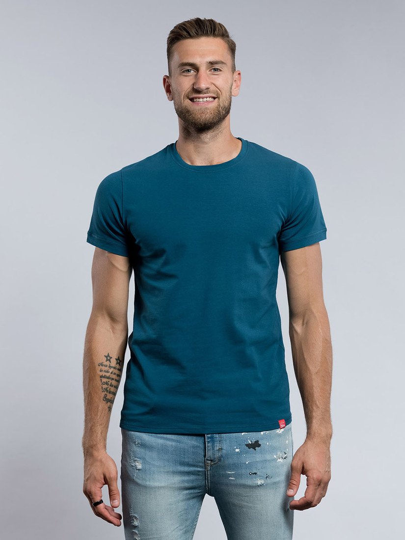 Pánské tričko cityzen slim fit s elastanem modrozelená m