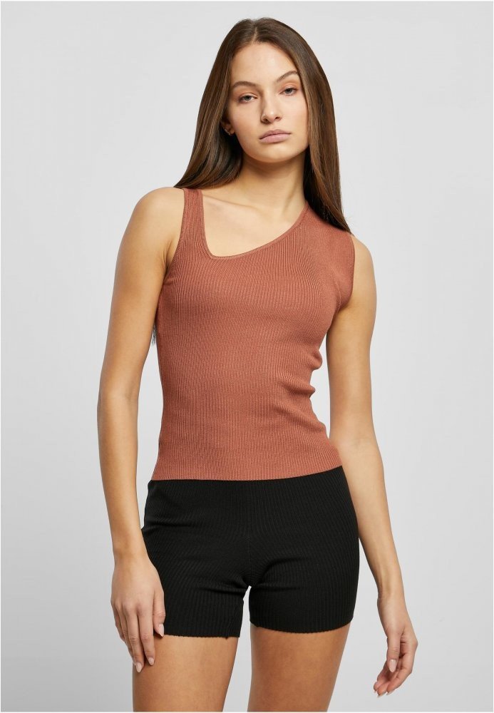 Ladies Rib Knit Asymmetric Top - terracotta 3XL
