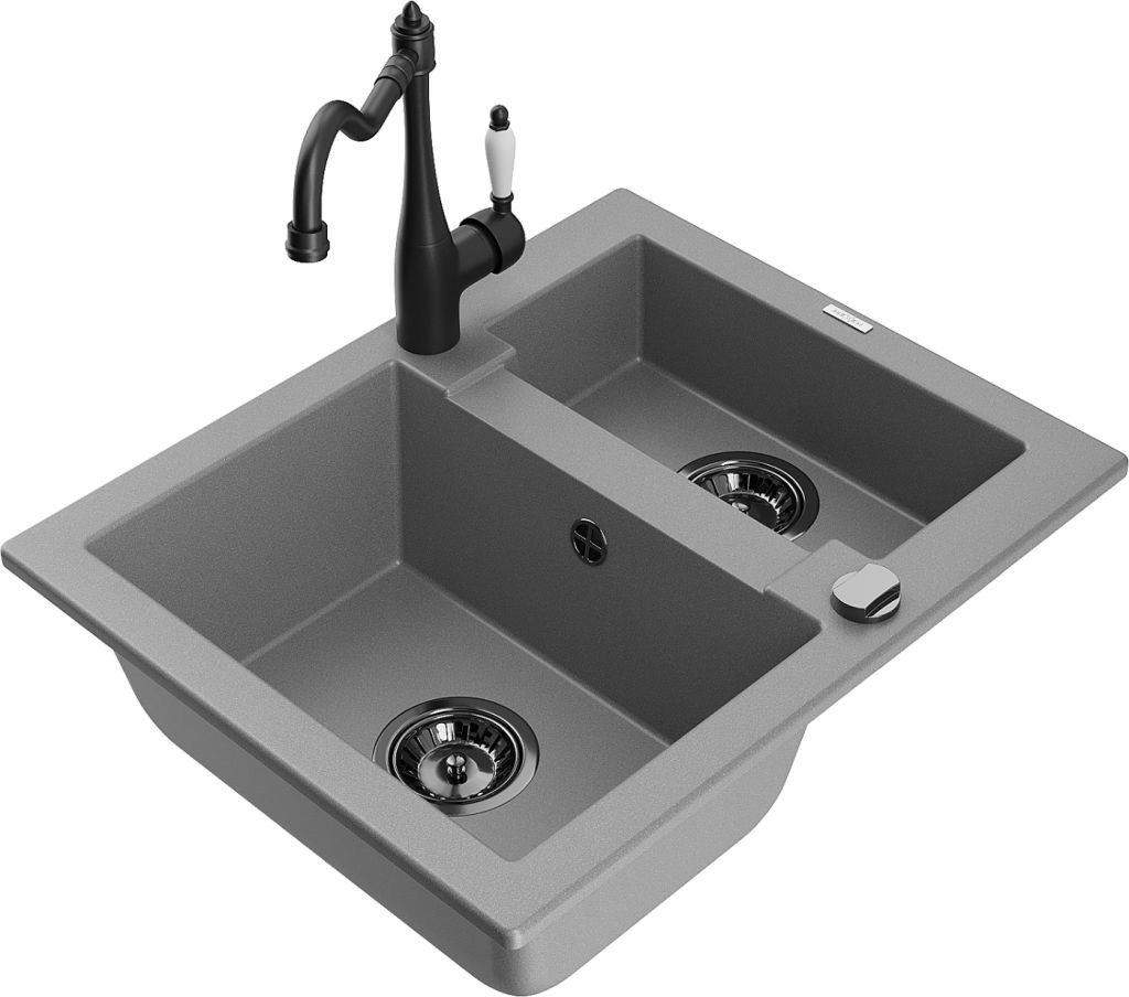 MEXEN/S Carlos granitový dřez 1.5 včetně baterie Carla, šedá 6518-71-670700-70-B