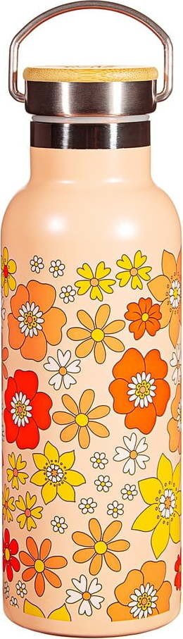 Oranžová nerezová dětská lahev 500 ml 70s Floral - Sass & Belle