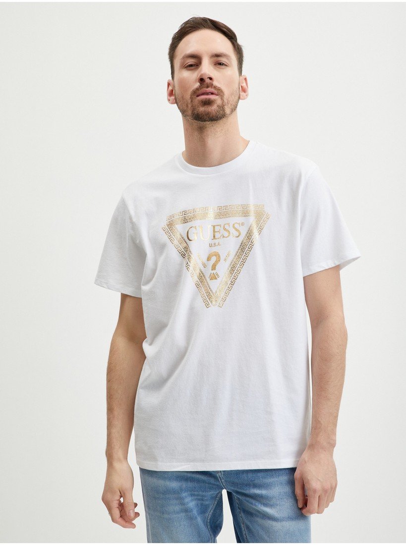 Bílé pánské tričko Guess Chain Logo - Pánské