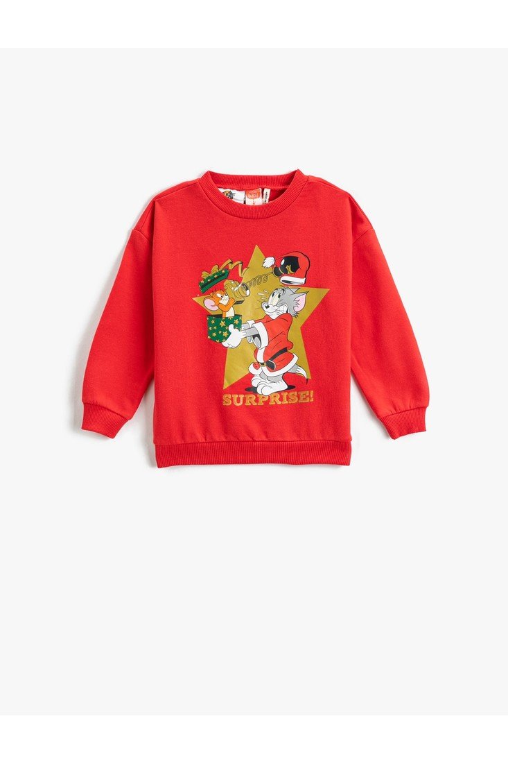 Koton Christmas Themed Tom and Jerry Printed Sweatshirt Licensed