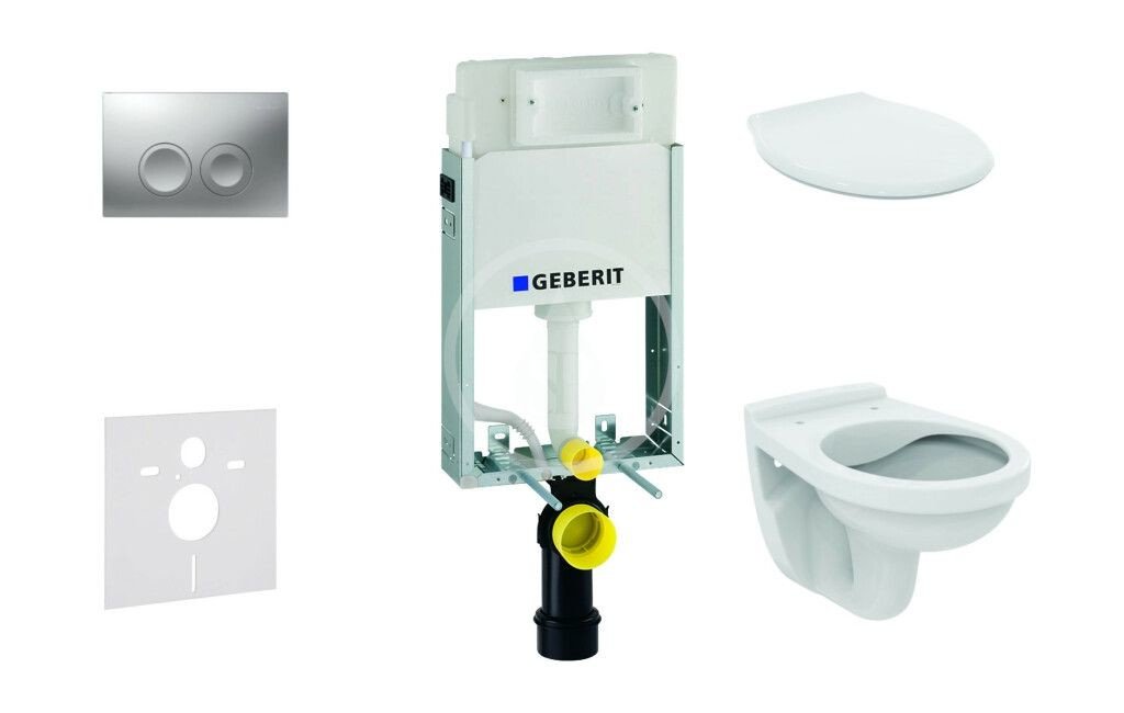 GEBERIT Kombifix Set předstěnové instalace, klozet Alpha se sedátkem, tlačítko Delta21, matný chrom 110.100.00.1 NR3