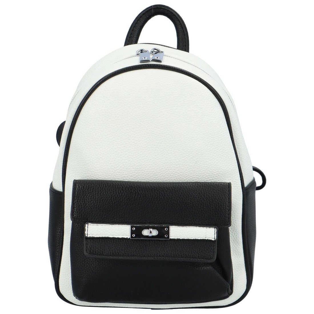 Dámský koženkový batoh s přední kapsou Iris, černo-bílý