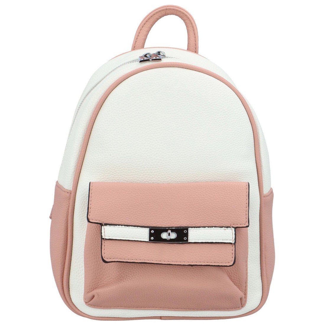 Dámský koženkový batoh s přední kapsou Iris, bílo-růžový
