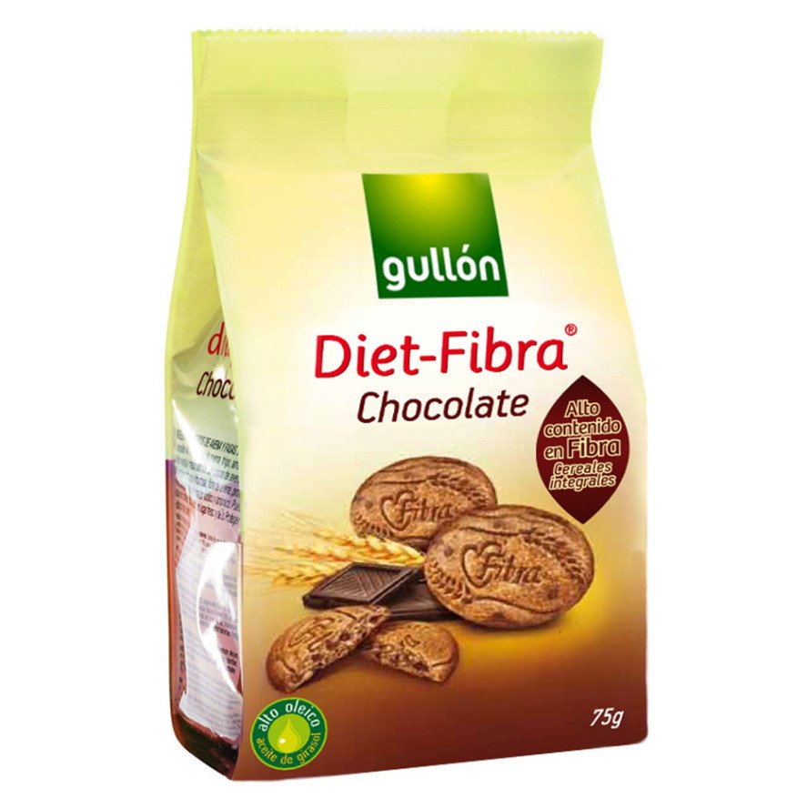 GULLÓN Fibra sušenky s kousky tmavé čokolády. S vysokým obsahem vlákniny 75 g