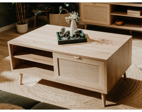 Úložný konferenční stolek Bali, dub sonoma/výplet