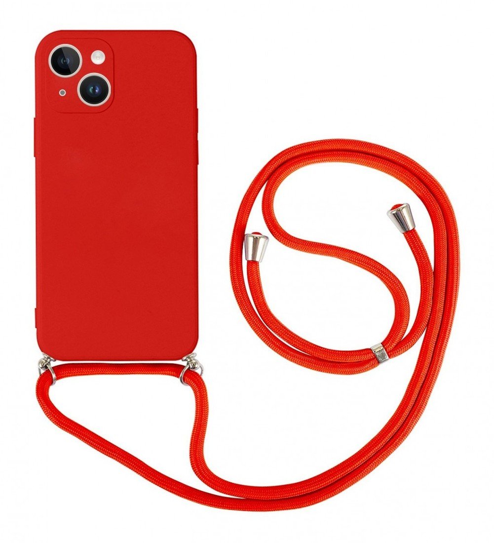 Kryt TopQ iPhone 14 Plus červený se šňůrkou 92643