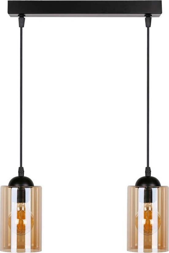 Černé závěsné svítidlo se skleněným stínidlem 10x34 cm Bistro – Candellux Lighting