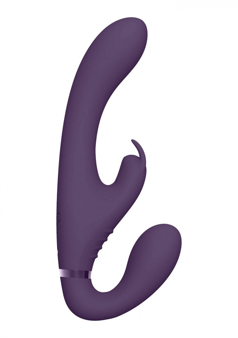 Vive Suki - battery-operated, strapless clip-on vibrator with bunny clit stimulator (purple)
